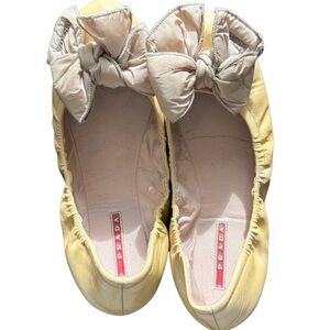 Prada Yellow Patent Leather Ballet Flats w/ Satin Bow – Size 38.5
